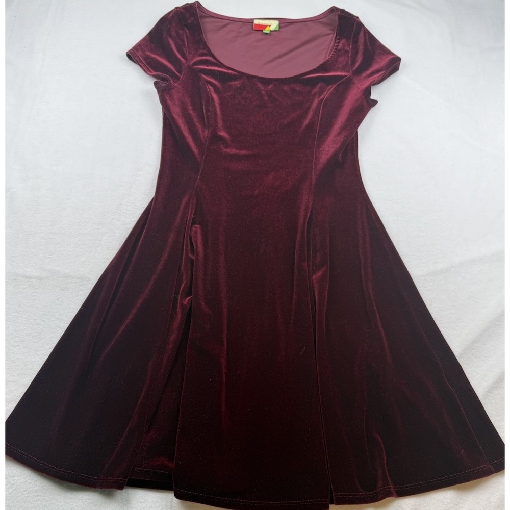 Fervour Burgundy Velvet Dress Size M Skater Vampires Goth Fit Flare 80's 90's